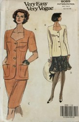 8089 VERY EASY VOGUE SHORT - LONG SLEEVE BUTTON TOP, SKIRT PATTERN 6,8
